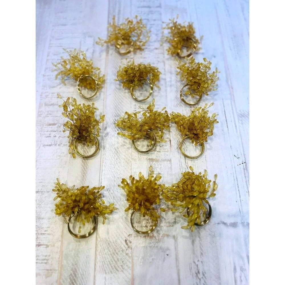 Set of 10 Gold Beaded Flower Napkin‎ Rings Holders Wedding Party Table Decor